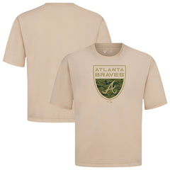 Atlanta Braves Levelwear Oversized Luxe Signature Knit Buckler T-Shirt - Khaki T-shirts