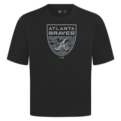 Atlanta Braves Levelwear Oversized Luxe Signature Knit Buckler T-Shirt - Black T-shirts