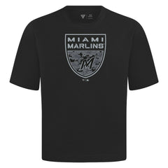 Miami Marlins Levelwear Oversized Luxe Signature Knit Buckler T-Shirt - Black T-shirts