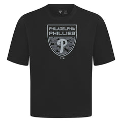 Philadelphia Phillies Levelwear Oversized Luxe Signature Knit Buckler T-Shirt - Black T-shirts