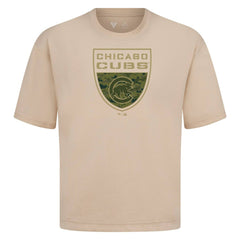 Chicago Cubs Levelwear Oversized Luxe Signature Knit Buckler T-Shirt - Khaki T-shirts