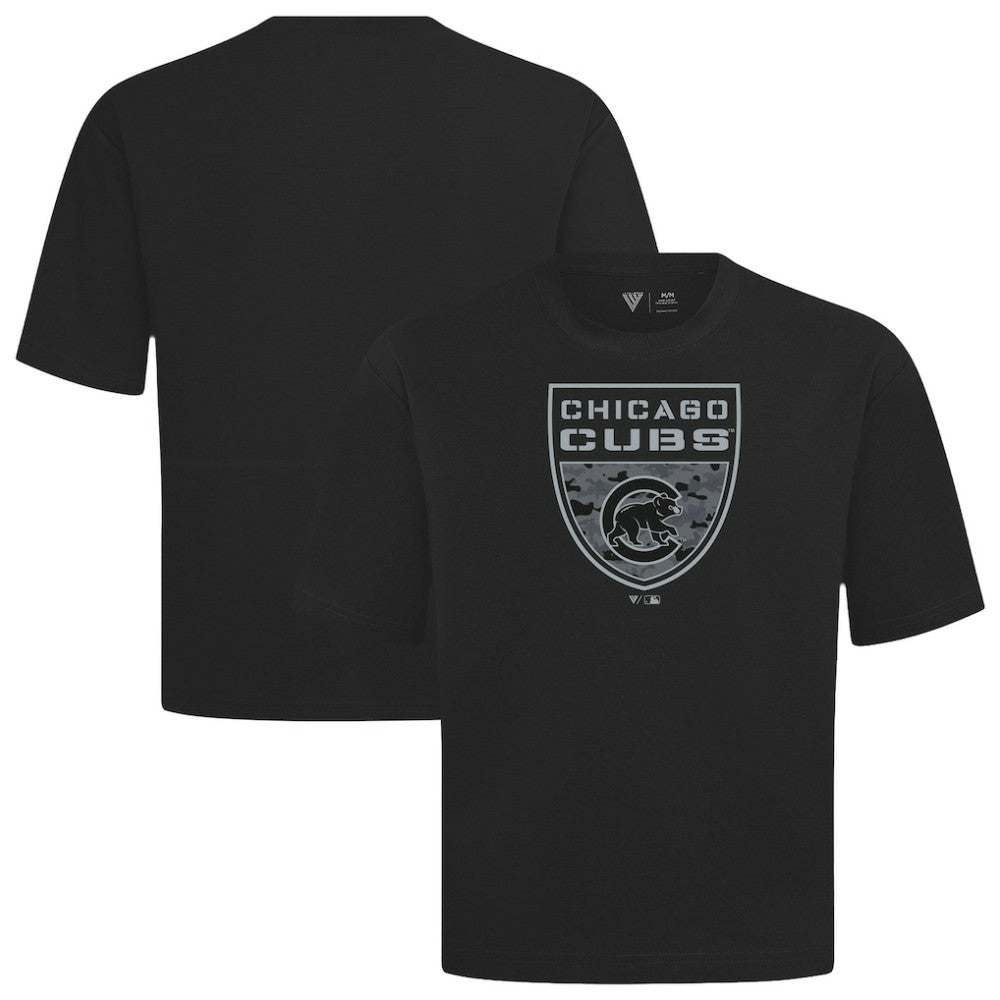 Chicago Cubs Levelwear Oversized Luxe Signature Knit Buckler T-Shirt - Black T-shirts
