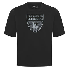 Los Angeles Dodgers Levelwear Oversized Luxe Signature Knit Buckler T-Shirt - Black T-shirts
