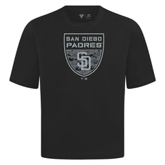 San Diego Padres Levelwear Oversized Luxe Signature Knit Buckler T-Shirt - Black T-shirts