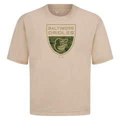 Baltimore Orioles Levelwear Oversized Luxe Signature Knit Buckler T-Shirt - Khaki T-shirts