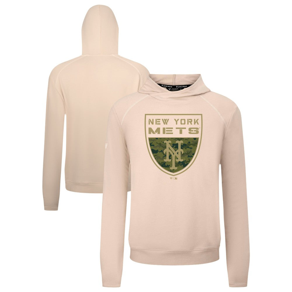 New York Mets Levelwear Mandate Buckler Tri-Blend Pullover Hoodie - Khaki Hoodies