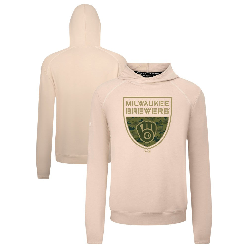 Milwaukee Brewers Levelwear Mandate Buckler Tri-Blend Pullover Hoodie - Khaki Hoodies
