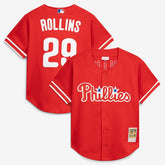 MLB Jimmy Rollins Philadelphia Phillies Mitchell & Ness Cooperstown Mesh Batting Practice Button-Up Jersey - Red
