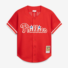 MLB Jimmy Rollins Philadelphia Phillies Mitchell & Ness Cooperstown Mesh Batting Practice Button-Up Jersey - Red