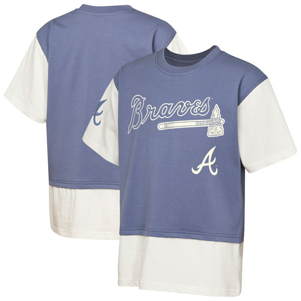 Atlanta Braves Outerstuff Youth Ultimate Pastels Premium Double Run T-Shirt - Navy/Cream T-shirts