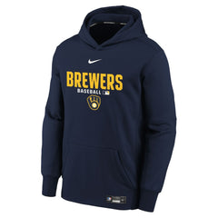 Milwaukee Brewers Nike Youth Authentic Collection Therma-FIT Hoodie - Navy Hoodies