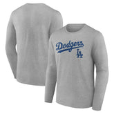Los Angeles Dodgers Team Lockup Long Sleeve T-Shirt - Gray T-shirts