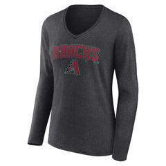 Arizona Diamondbacks Women's Team Lockup Long Sleeve V-Neck T-Shirt - Charcoal T-shirts