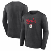 Cincinnati Reds Team Lockup Long Sleeve T-Shirt - Charcoal T-shirts