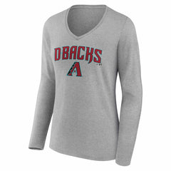 Arizona Diamondbacks Women's Team Lockup Long Sleeve V-Neck T-Shirt - Gray T-shirts