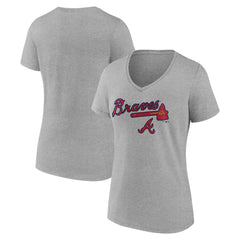 Atlanta Braves Women's Team Lockup V-Neck T-Shirt - Gray T-shirts