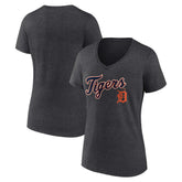 Detroit Tigers Women's Team Lockup V-Neck T-Shirt - Charcoal T-shirts