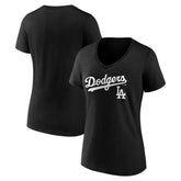 Los Angeles Dodgers Women's Team Lockup V-Neck T-Shirt - Black T-shirts