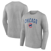 Chicago Cubs Team Lockup Long Sleeve T-Shirt - Gray T-shirts