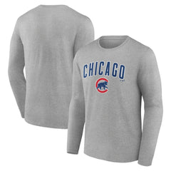 Chicago Cubs Team Lockup Long Sleeve T-Shirt - Gray T-shirts