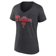 Philadelphia Phillies Women's Team Lockup V-Neck T-Shirt - Charcoal T-shirts