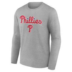 Philadelphia Phillies Team Lockup Long Sleeve T-Shirt - Gray T-shirts