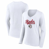 Cincinnati Reds Women's Team Lockup Long Sleeve V-Neck T-Shirt - White T-shirts