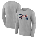 Detroit Tigers Team Lockup Long Sleeve T-Shirt - Gray T-shirts