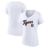 Detroit Tigers Women's Team Lockup V-Neck T-Shirt - White T-shirts