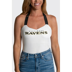 Baltimore Ravens Cuce Women's Rhinestone Semi-Cropped Halter Tank White