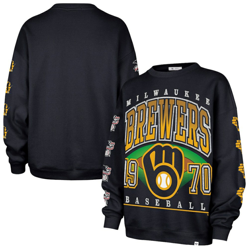 Milwaukee Brewers '47 Women's Trendy Team Go Big Oversized Sweatshirt - Navy Sweatshirts