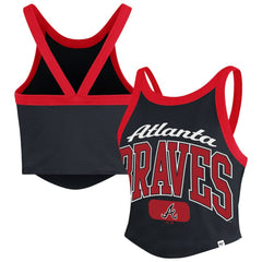 Atlanta Braves '47 Women's Trendy Team Rally Sporty Cropped Racerback Tank Top - Black Tanks