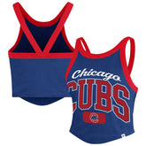 Chicago Cubs '47 Women's Trendy Team Rally Sporty Cropped Racerback Tank Top - Royal Tanks