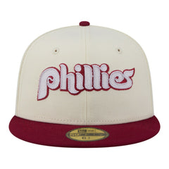 Philadelphia Phillies New Era Two-Tone Stitch 59FIFTY Fitted Hat - Cream Hats