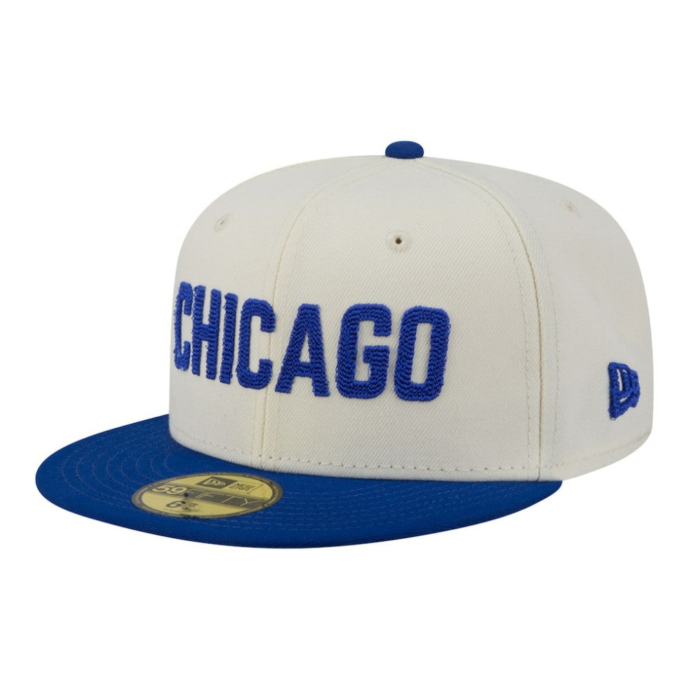 Chicago Cubs New Era Two-Tone Stitch 59FIFTY Fitted Hat - Cream Hats