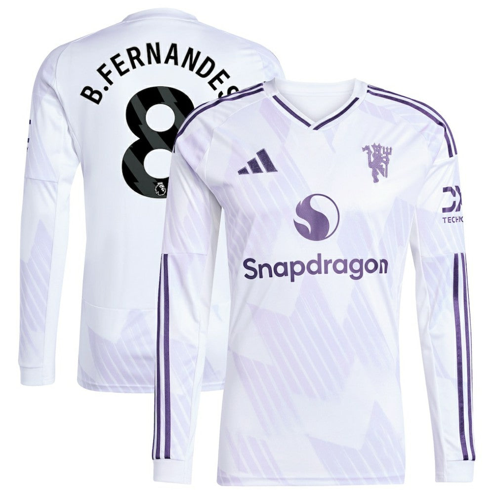 Bruno Fernandes Manchester United 2025/26 Away Replica Long Sleeve Player Jersey White