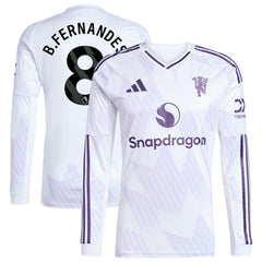 Bruno Fernandes Manchester United 2025/26 Away Replica Long Sleeve Player Jersey White