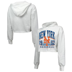 New York Mets Majestic Threads Women's Cropped Have A Field Day Tri-Blend Hoodie - White Hoodies