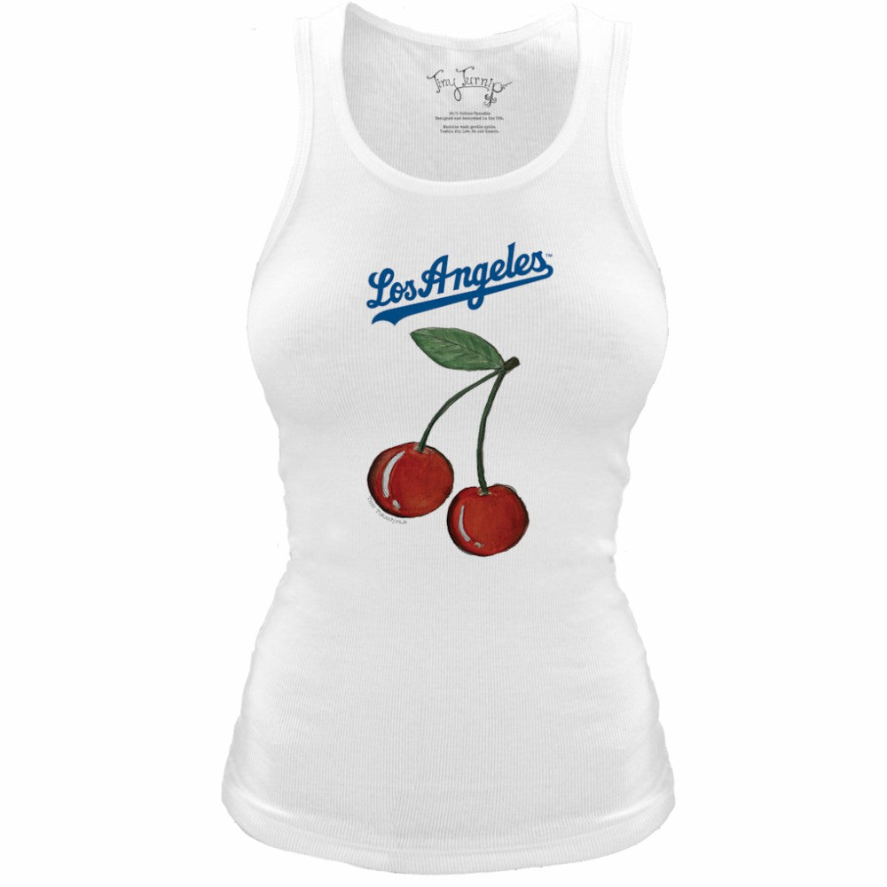 Los Angeles Dodgers Tiny Turnip Women's Fitted Cherries Tri-Blend Tank Top - White Tanks