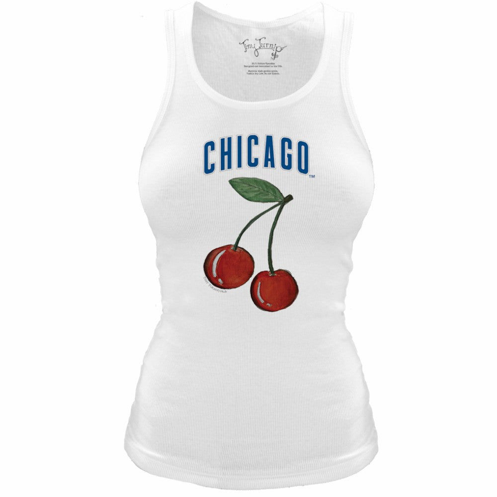 Chicago Cubs Tiny Turnip Women's Fitted Cherries Tri-Blend Tank Top - White Tanks