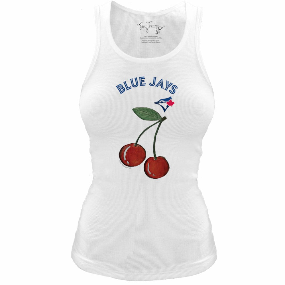 Toronto Blue Jays Tiny Turnip Women's Fitted Cherries Tri-Blend Tank Top - White Tanks