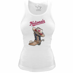 Washington Nationals Tiny Turnip Women's Fitted Vintage Cowboy Boot Tri-Blend Tank Top - White Tanks