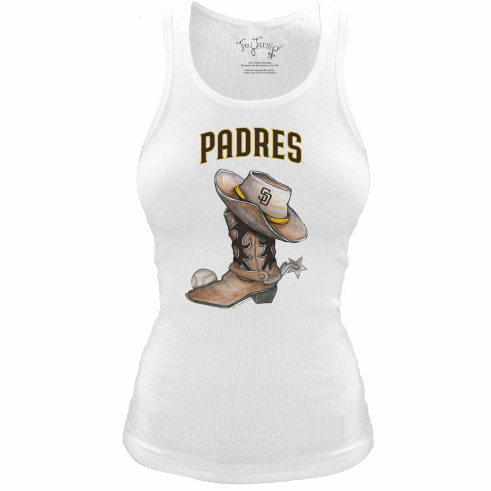San Diego Padres Tiny Turnip Women's Fitted Vintage Cowboy Boot Tri-Blend Tank Top - White Tanks