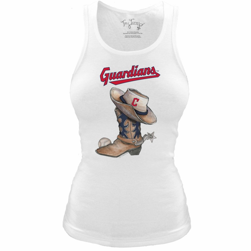 Cleveland Guardians Tiny Turnip Women's Fitted Vintage Cowboy Boot Tri-Blend Tank Top - White Tanks