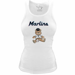 Miami Marlins Tiny Turnip Women's Fitted Teddy Bear Tri-Blend Tank Top - White Tanks