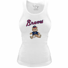 Atlanta Braves Tiny Turnip Women's Fitted Teddy Bear Tri-Blend Tank Top - White Tanks