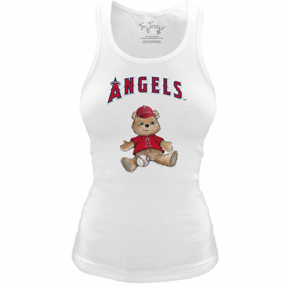 Los Angeles Angels Tiny Turnip Women's Fitted Teddy Bear Tri-Blend Tank Top - White Tanks