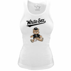 Chicago White Sox Tiny Turnip Women's Fitted Teddy Bear Tri-Blend Tank Top - White Tanks