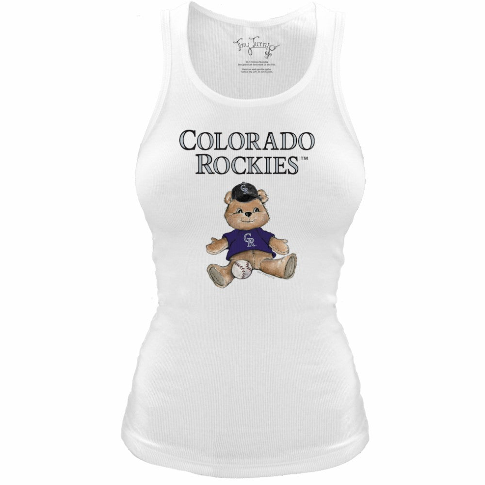 Colorado Rockies Tiny Turnip Women's Fitted Teddy Bear Tri-Blend Tank Top - White Tanks