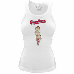 Cleveland Guardians Tiny Turnip Women's Fitted Triple Scoop Tri-Blend Tank Top - White Tanks